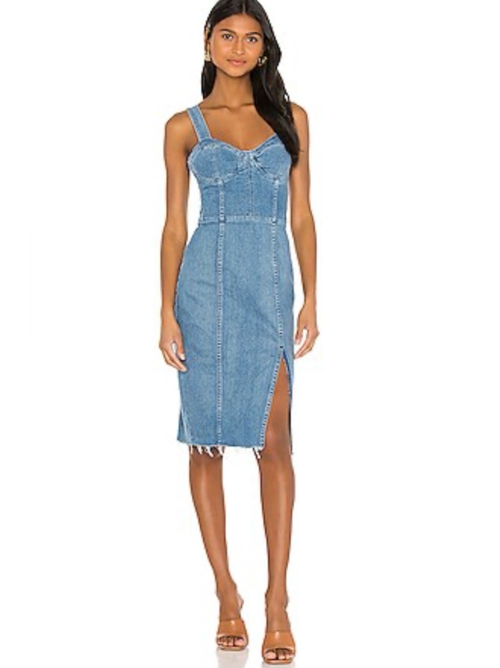 GRLFRND Gianna Bustier Denim Midi Dress S